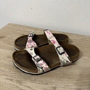 Birkenstock Birkis White Pink Floral Slide Sandals Womens Size 36 EU - 5 US‎